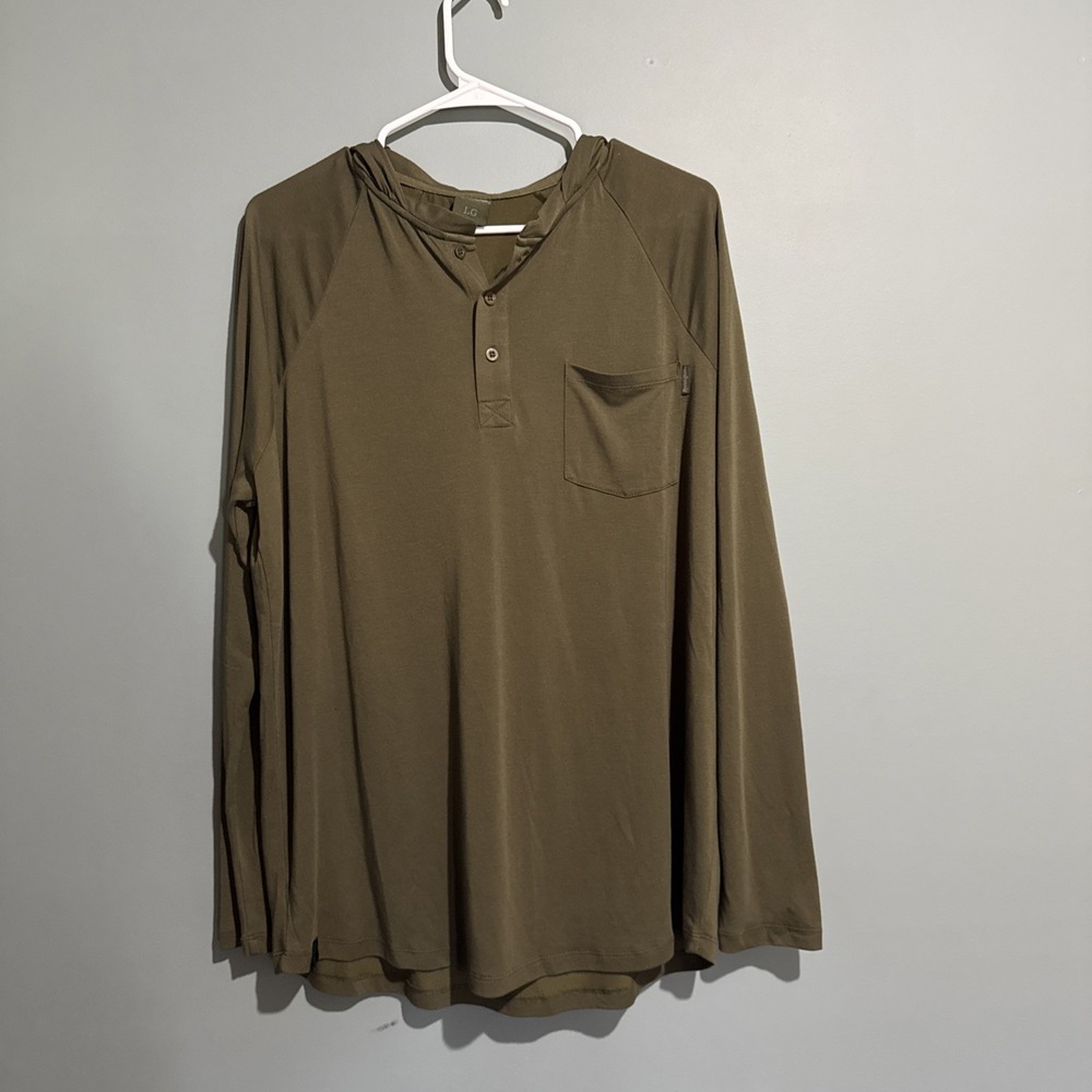 Remington Green Lightweight Henly hoodie Long Sleeve shirt-size L Front Pocket
